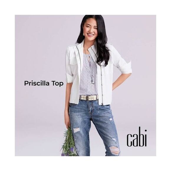 CABI Priscilla Floral Print Sleeveless Button Up Top Purple & White Size Small - Picture 1 of 14